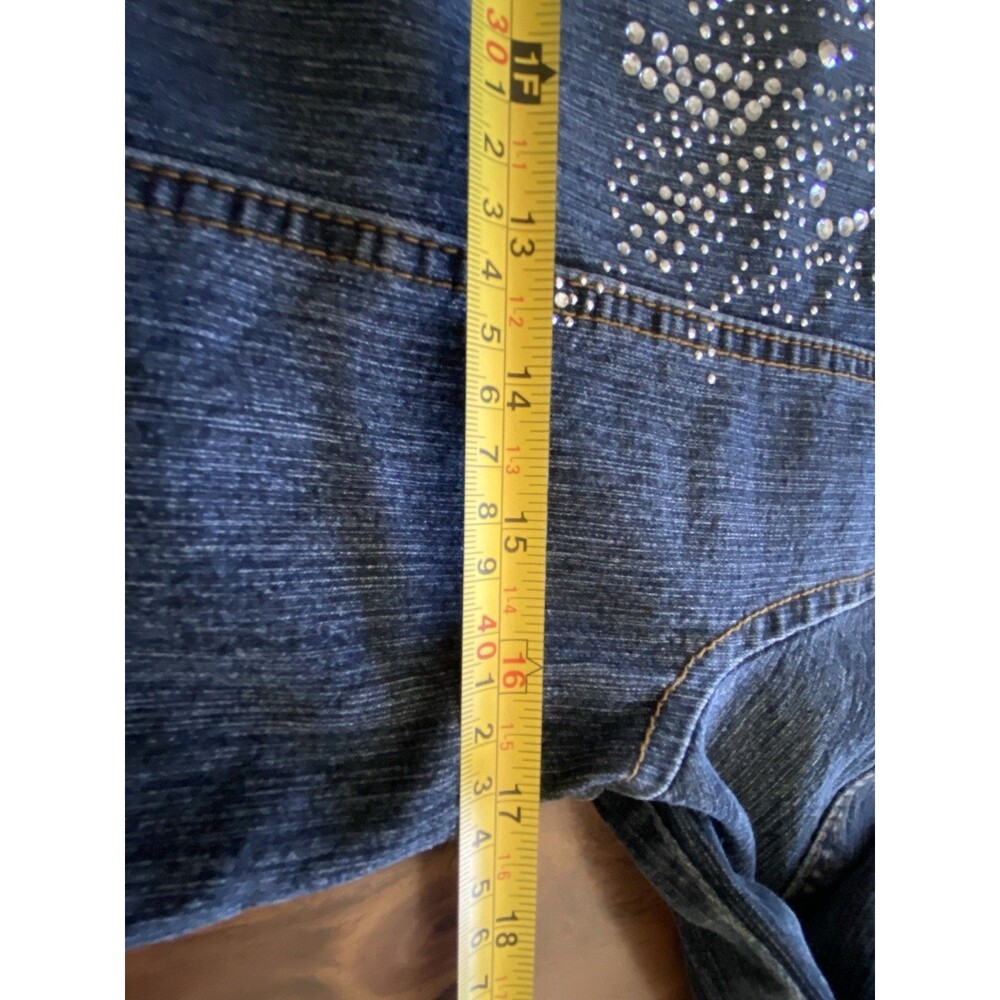 Y2K Vintage Arizona Women Sz Large Denim Jean Jeweled Jacket Snaps Preppy - Picture 16 of 16